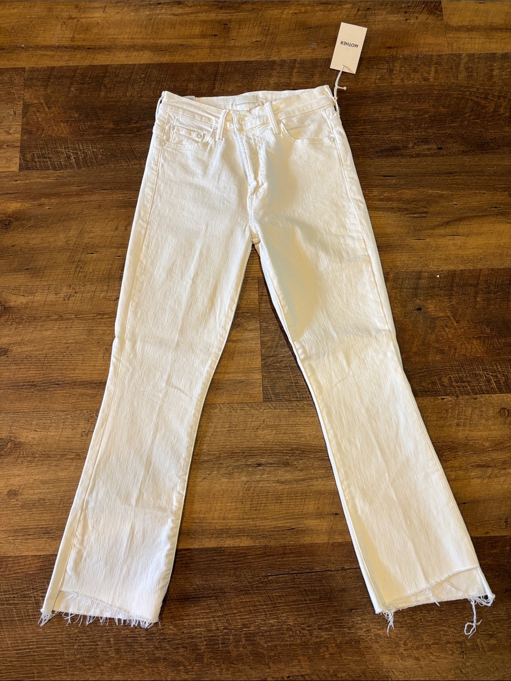 MOTHER White Flare Jeans with Raw Hem